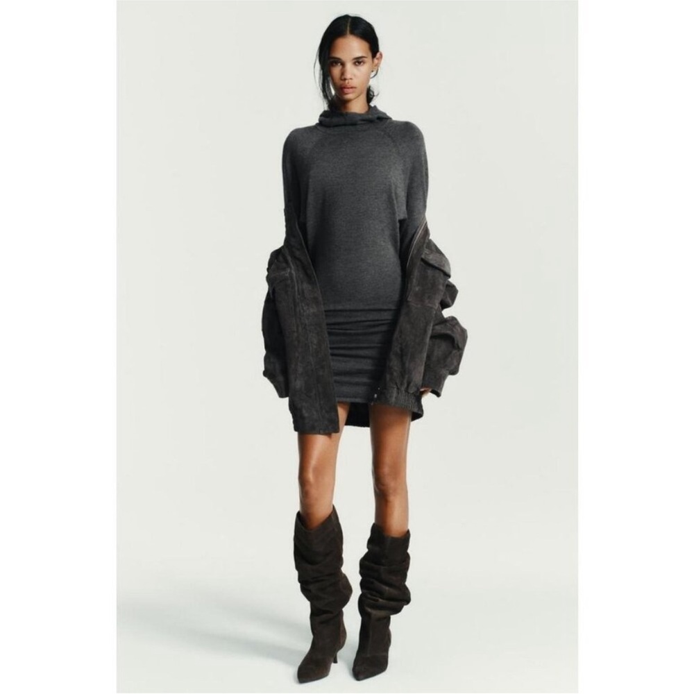 Zara Chocolate Brown Split Suede Slouchy Heeled Boots Size 8 NWT - Picture 10 of 10